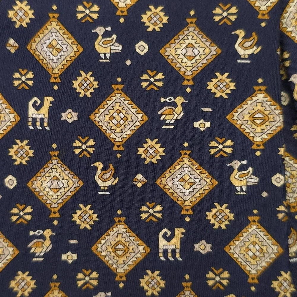 Salvatore Ferragamo Tie Mens Blue Silk Geometric Animal Italy Musei Vaticani
